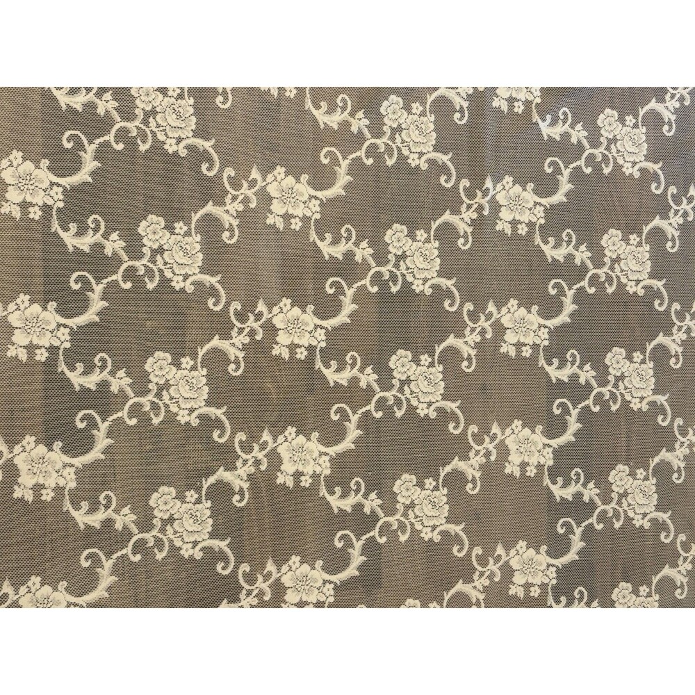 VTG Ivory Floral Roses and Scrolls Lace TABLECLOTH 63 X 117 Cottagecore